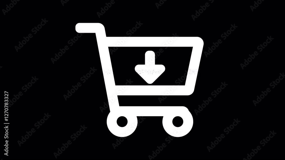 Icon cart arrow down is distorted. Glitch. Noise, chromatic aberration, geometric distortion. Transparent background, looped. In-Out looped. Alpha BW at the end Icon cart arrow down is distorted. Glitch. Noise, chromatic aberration, geometric distortion. Transparent background, looped. In-Out looped. Alpha BW at the end