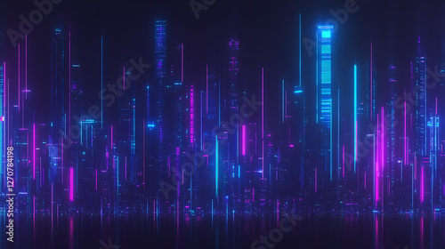 Neon Cityscape Futuristic Cyberpunk Skyline Digital Metropolis Glow with Vibrant Lights and Reflections
