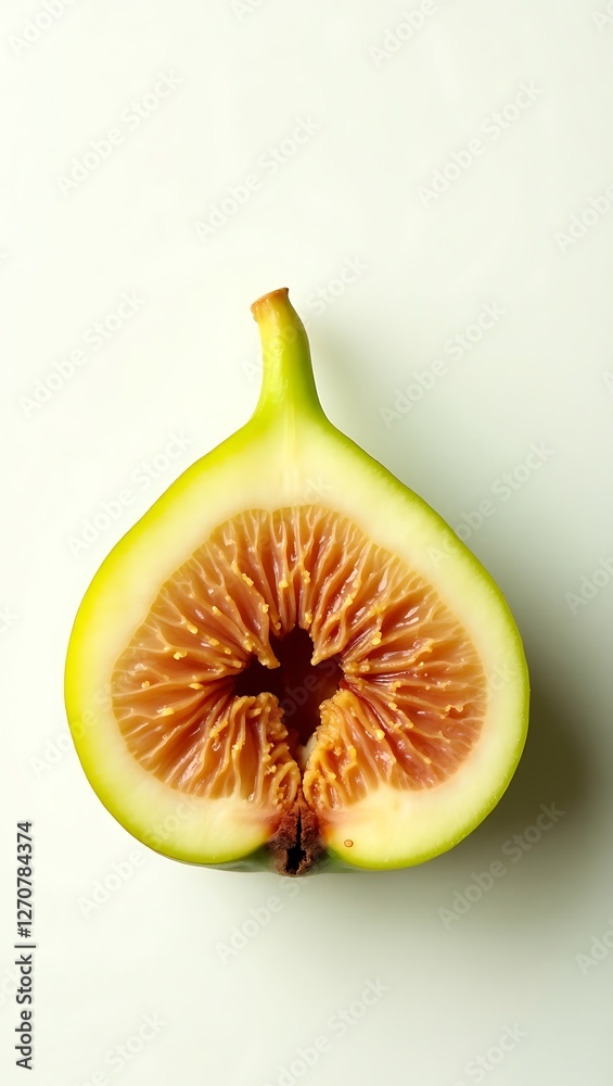 Extreme closeup of a cut fig highlighting its unique texture and coloration Extreme closeup of a cut fig highlighting its unique texture and coloration
