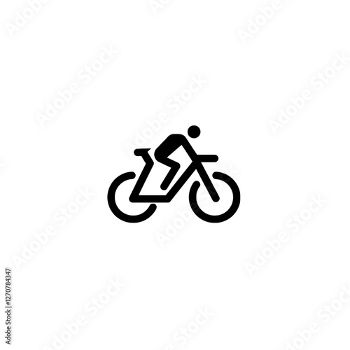 Minimalist Black and White Cyclist Icon on White Background