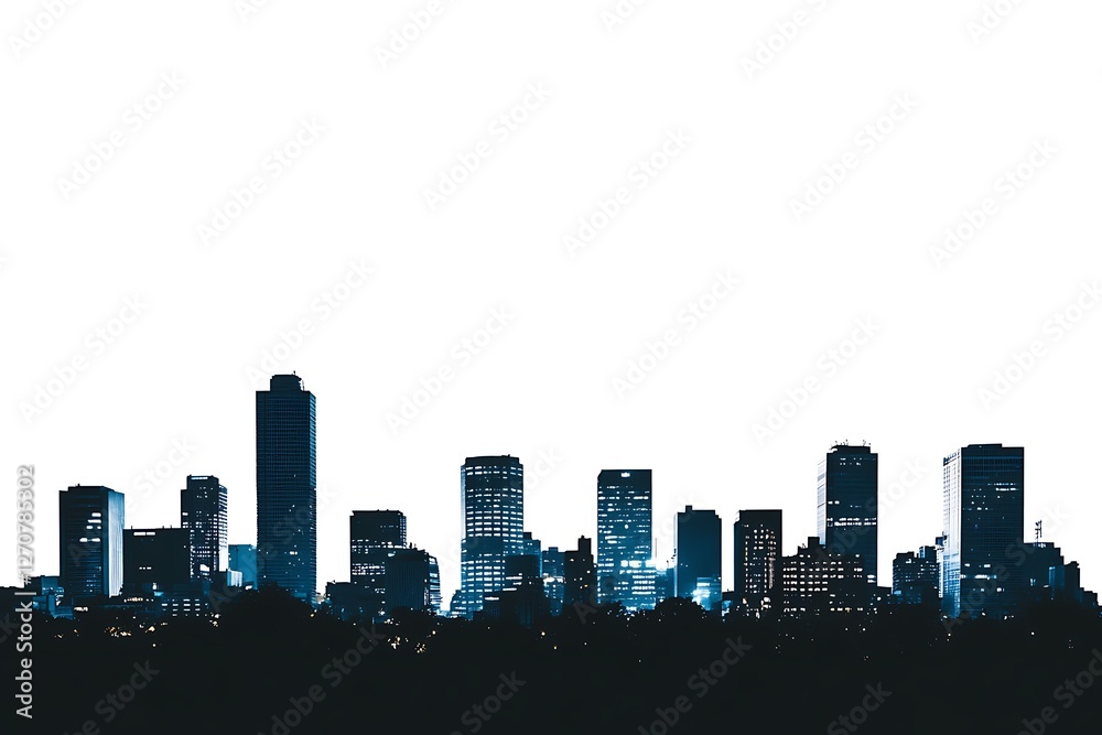 Fototapeta premium Silhouetted city skyline at night, urban landscape, horizon view