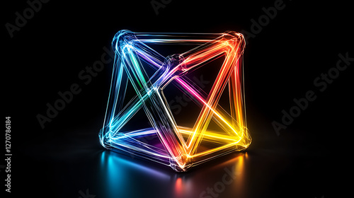 Neon Illuminated Geometric Shape a Dazzling Display of Light and Form in the Dark Background