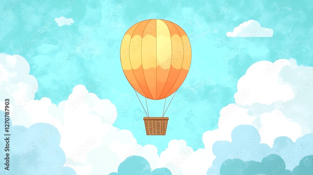 Obraz premium Hot air balloon flying in blue sky with clouds for recreation, travel, and transportation use