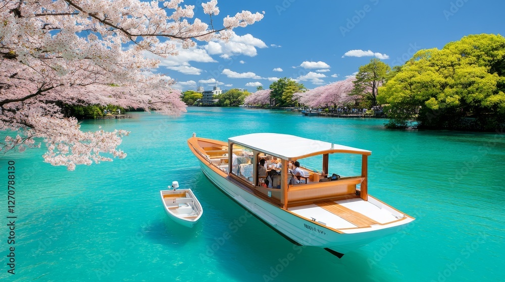 Obraz premium scenic view of a famous tourist destination with spring flowers in full bloom