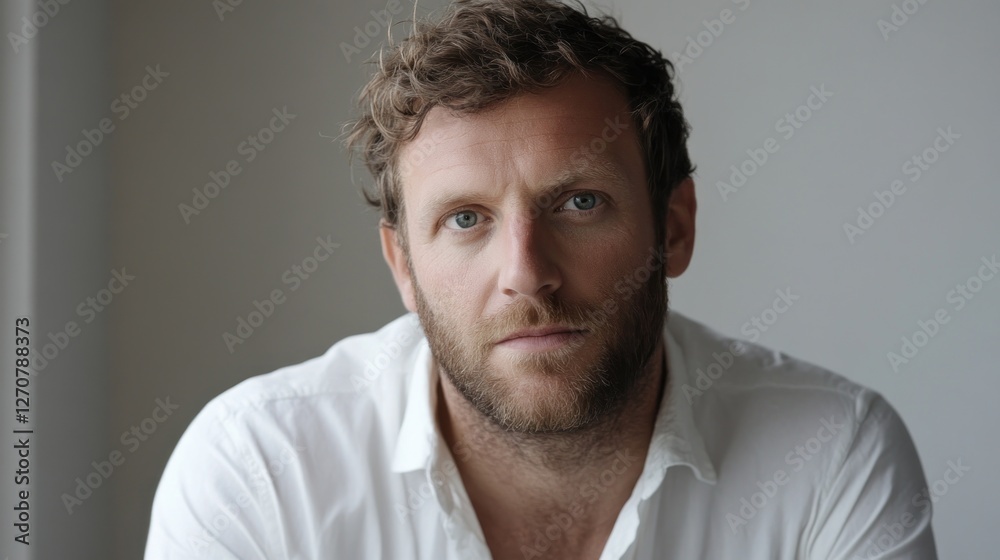 Obraz premium Man, portrait, serious, indoors, neutral background, headshot, profile, professional