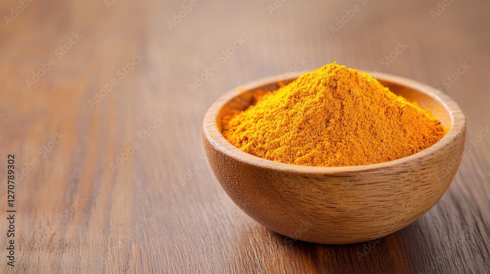 A vibrant bowl of turmeric powder sits on a wooden surface, showcasing its rich yellow color and fine texture. A vibrant bowl of turmeric powder sits on a wooden surface, showcasing its rich yellow color and fine texture.