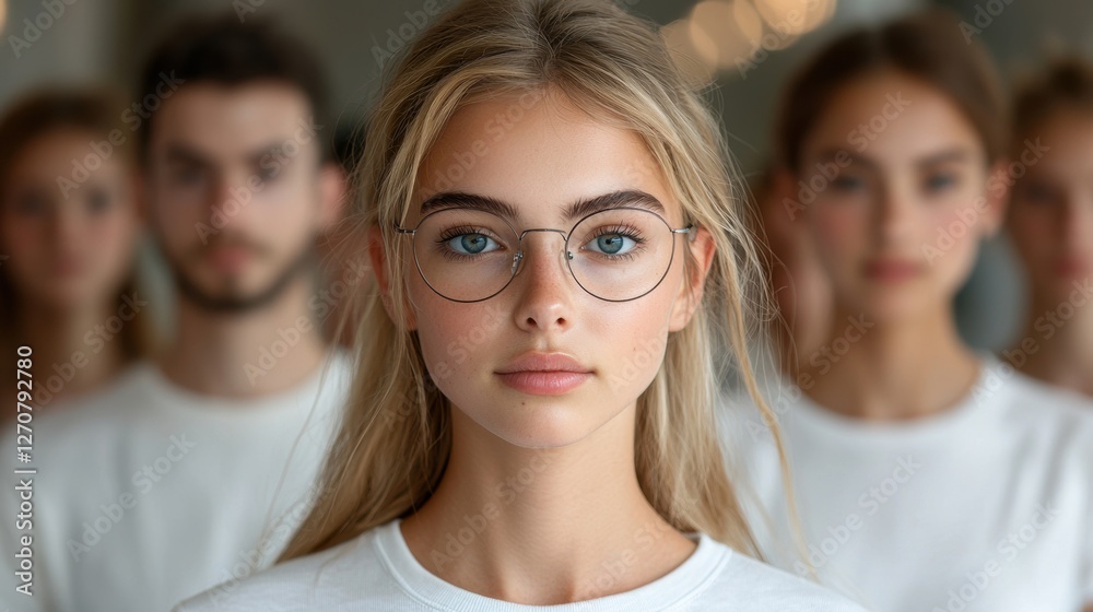 Young models showcasing contemporary eyewear style Young models showcasing contemporary eyewear style