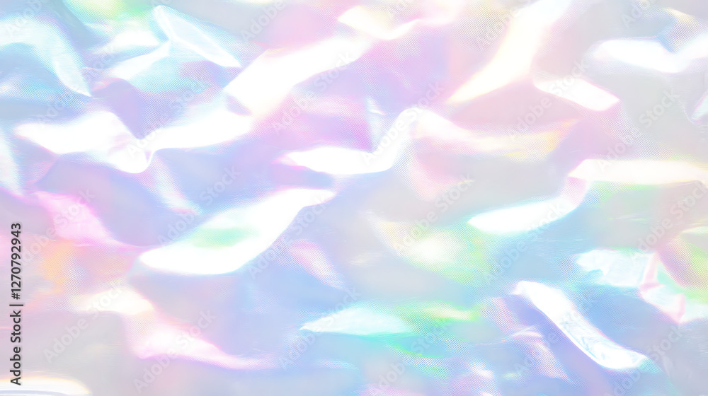 Fototapeta premium Opalescent Wavy Texture Abstract Background Holographic Foil Surface with Iridescent Pastel Tones