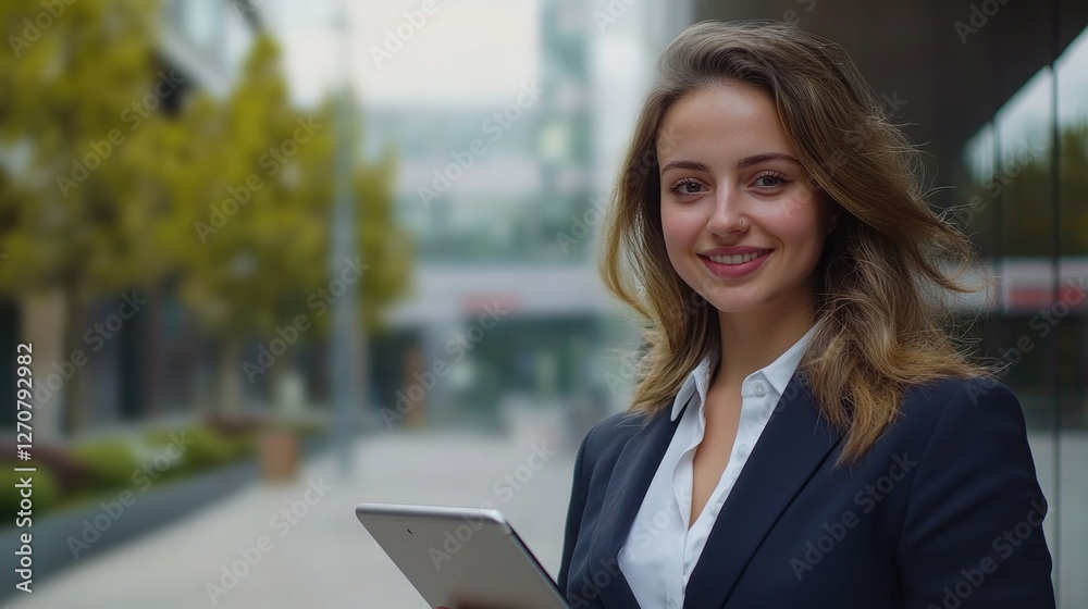 Confident Businesswoman with Tablet in City Confident Businesswoman with Tablet in City
