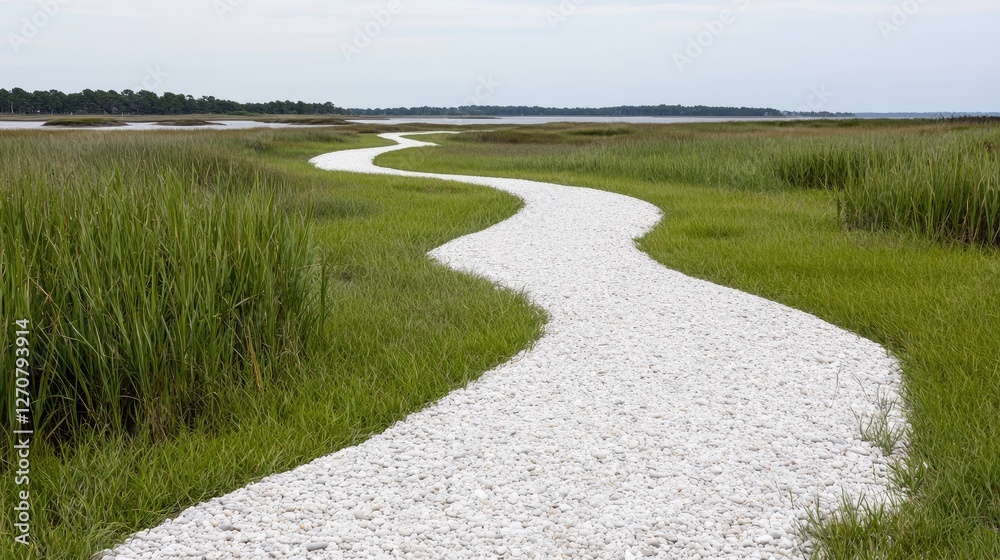 Winding shell path through coastal marsh
