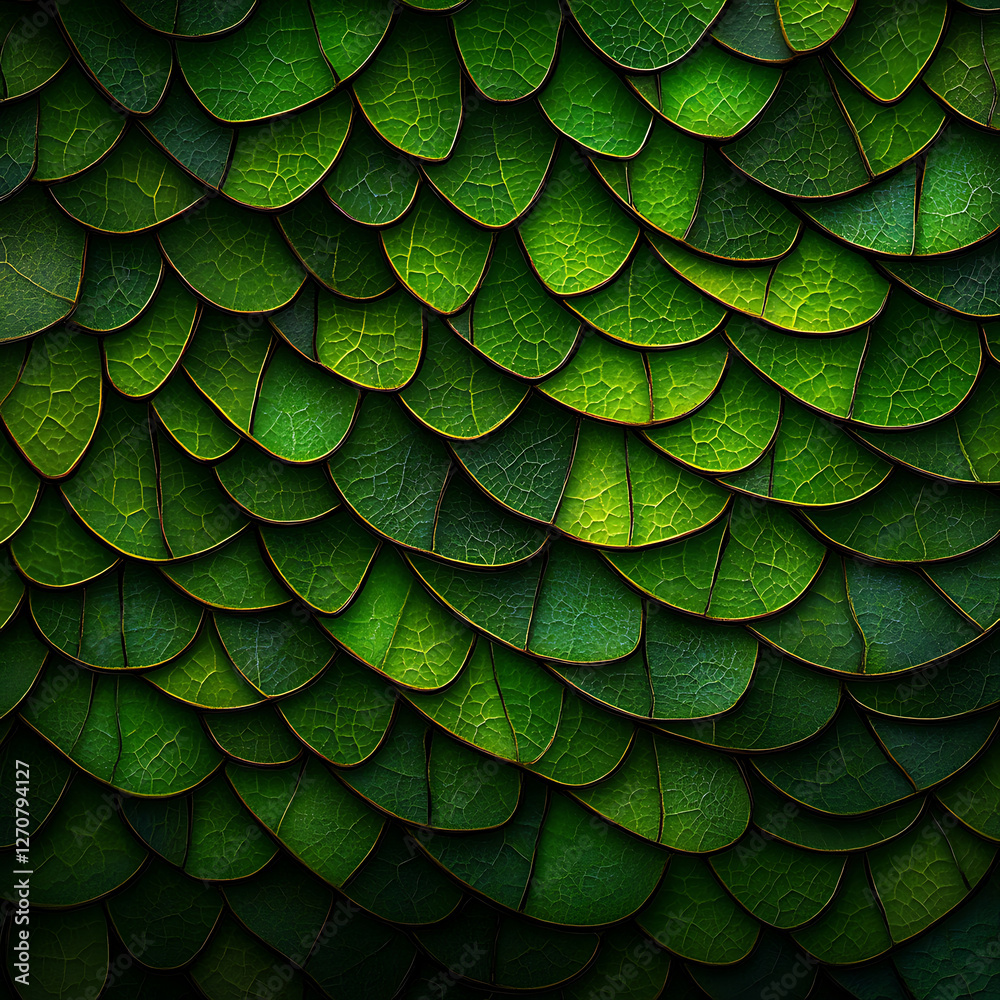 Obraz premium Organic Scaled Texture of Overlapping Green Leaves Natural Pattern Background Botanical Design