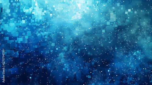 Abstract digital background with blue and turquoise pixelated patterns resembling a starry night sky