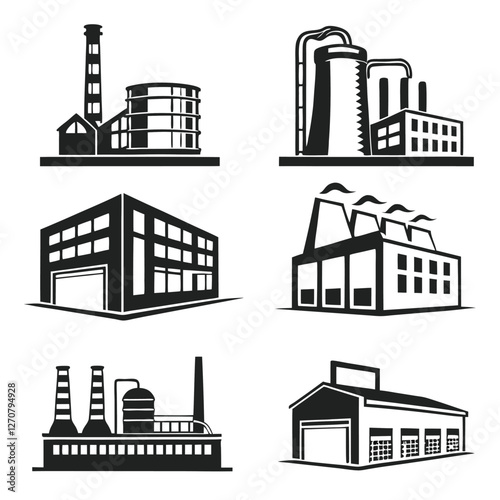 Factory and Warehouse Silhouette Icons