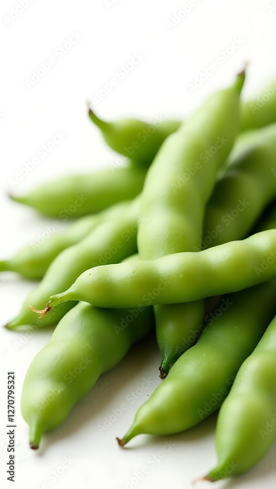 Extreme closeup of fresh green beans piled together on a smooth surface Extreme closeup of fresh green beans piled together on a smooth surface
