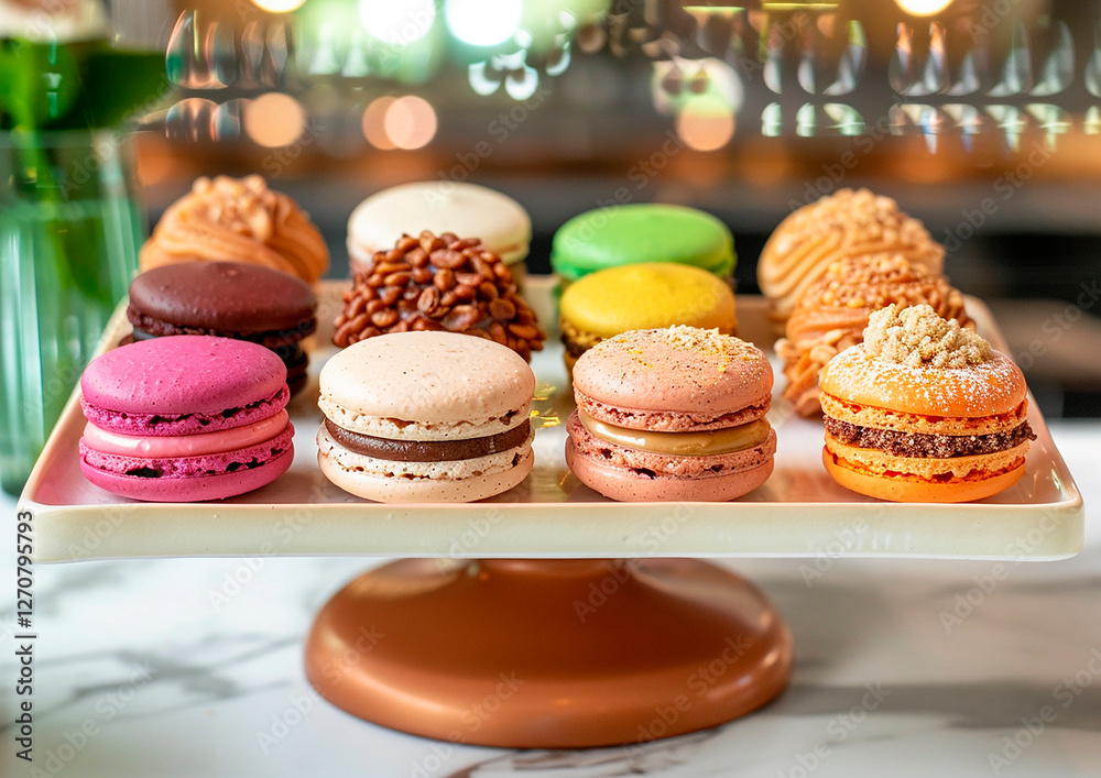 Obraz premium many colorful macaroons in box, arranged in a delightful display of vibrant hues