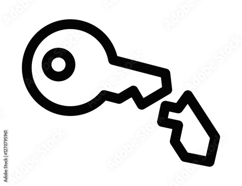 Broken key vector icon symbolizing failure. Editable stroke.