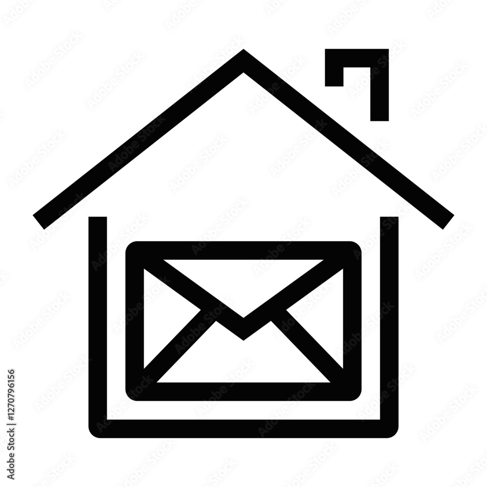 House with letter inside, possibly a post office. Editable stroke.