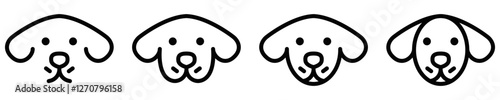 Dog face vector icon in four variations with rounded ears. Editable stroke.