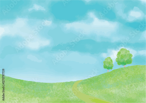 草原の水彩風イラスト  eps