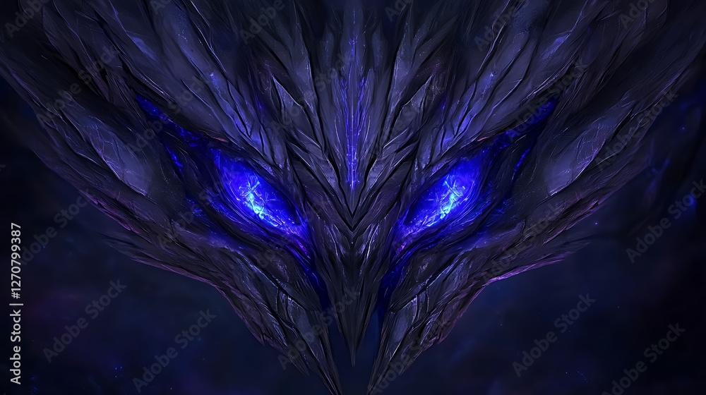 Fototapeta premium Piercing Gaze Cosmic Entity Creature from Deepest Darkest Depths with Glowing Eyes Dark Art Theme