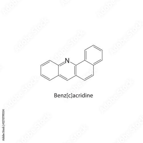 Benz[c]acridine skeletal structure.Polycyclic Aromatic compound schematic illustration. Simple diagram, chemical formula.