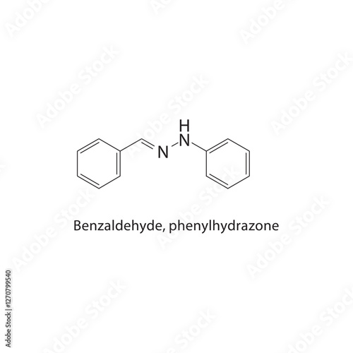 Benzaldehyde, phenylhydrazone skeletal structure.Aldehyde Derivative compound schematic illustration. Simple diagram, chemical formula.