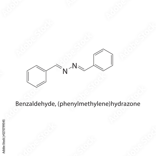 Benzaldehyde, (phenylmethylene)hydrazone skeletal structure.Aldehyde Derivative compound schematic illustration. Simple diagram, chemical formula.