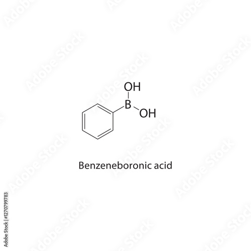 Benzeneboronic acid skeletal structure.Organoboron Compound compound schematic illustration. Simple diagram, chemical formula.