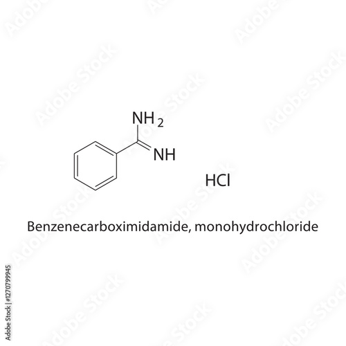 Benzenecarboximidamide, monohydrochloride skeletal structure.Amidine compound schematic illustration. Simple diagram, chemical formula.