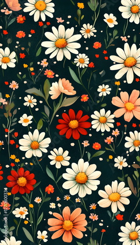 Wallpaper Mural Botanical Floral Print, Watercolor Effect Vintage Design. Torontodigital.ca