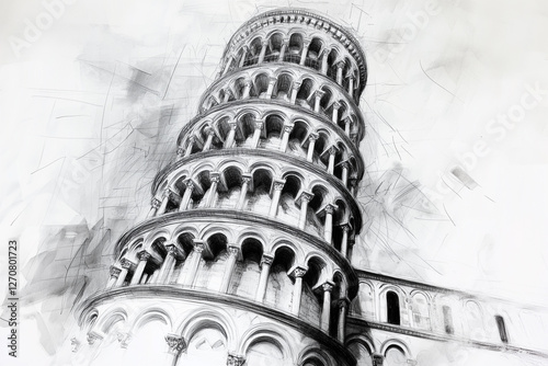 Pisa Tower abstract sketch, hand-drawn illustration of iconic landmark