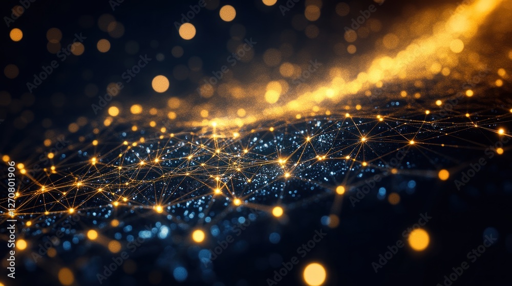 Fototapeta premium Global network connection, data flow, digital landscape, glowing nodes, abstract background, tech illustration (1)