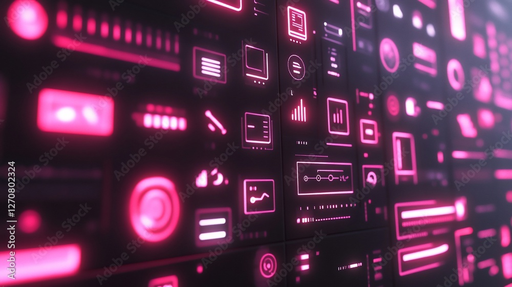 Neon Pink Digital Interface: Futuristic Technology Background