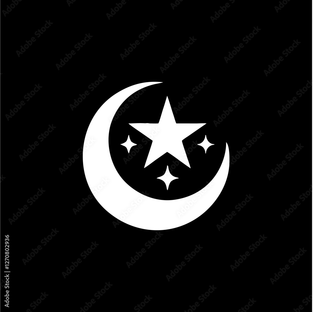 Minimalist Islamic Logo with Crescent Moon and Star Minimalist Islamic Logo with Crescent Moon and Star