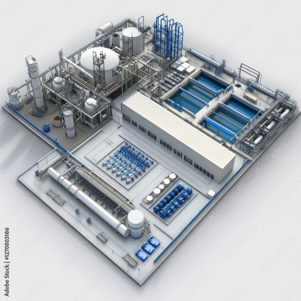Fototapeta premium Industrial water treatment plant aerial view