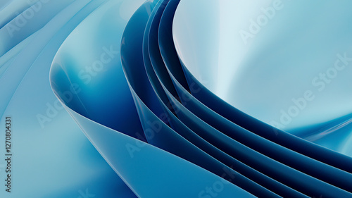 3D rendering of blue iridescent wavy layers
