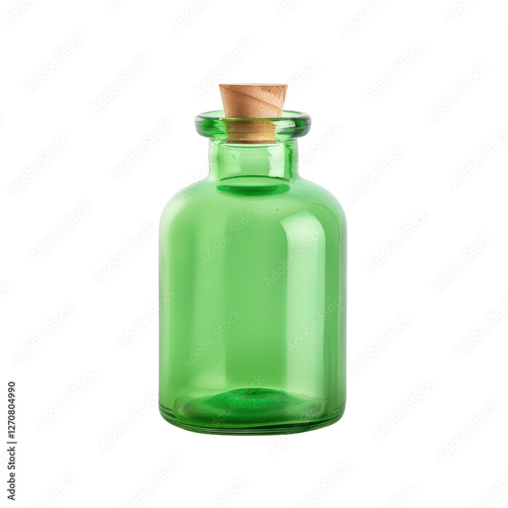Green glass bottle with cork stopper on transparent background Green glass bottle with cork stopper on transparent background