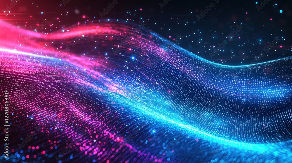 Fototapeta premium Abstract Background with Neon Organic Spectrum Effects Concept. Colorful Digital Waves with Sparkling Particles in Abstract Design