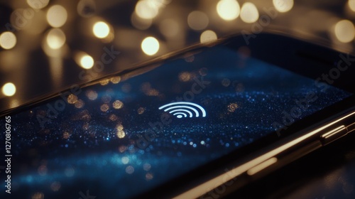 Wallpaper Mural Festive Wifi signal on phone screen, bokeh background, holiday online connection Torontodigital.ca