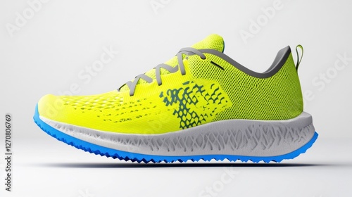 Minimalist Duathlon Running Shoe Featuring Yellow Upper and a Blue and Gray Sole