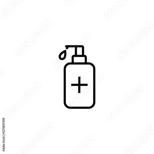 Antiseptic vector icon Hygiene Virus hand care. White shape silhouette sign. Washing hands, anti bacterial soap, use sanitary antiseptic. Flat design illustration