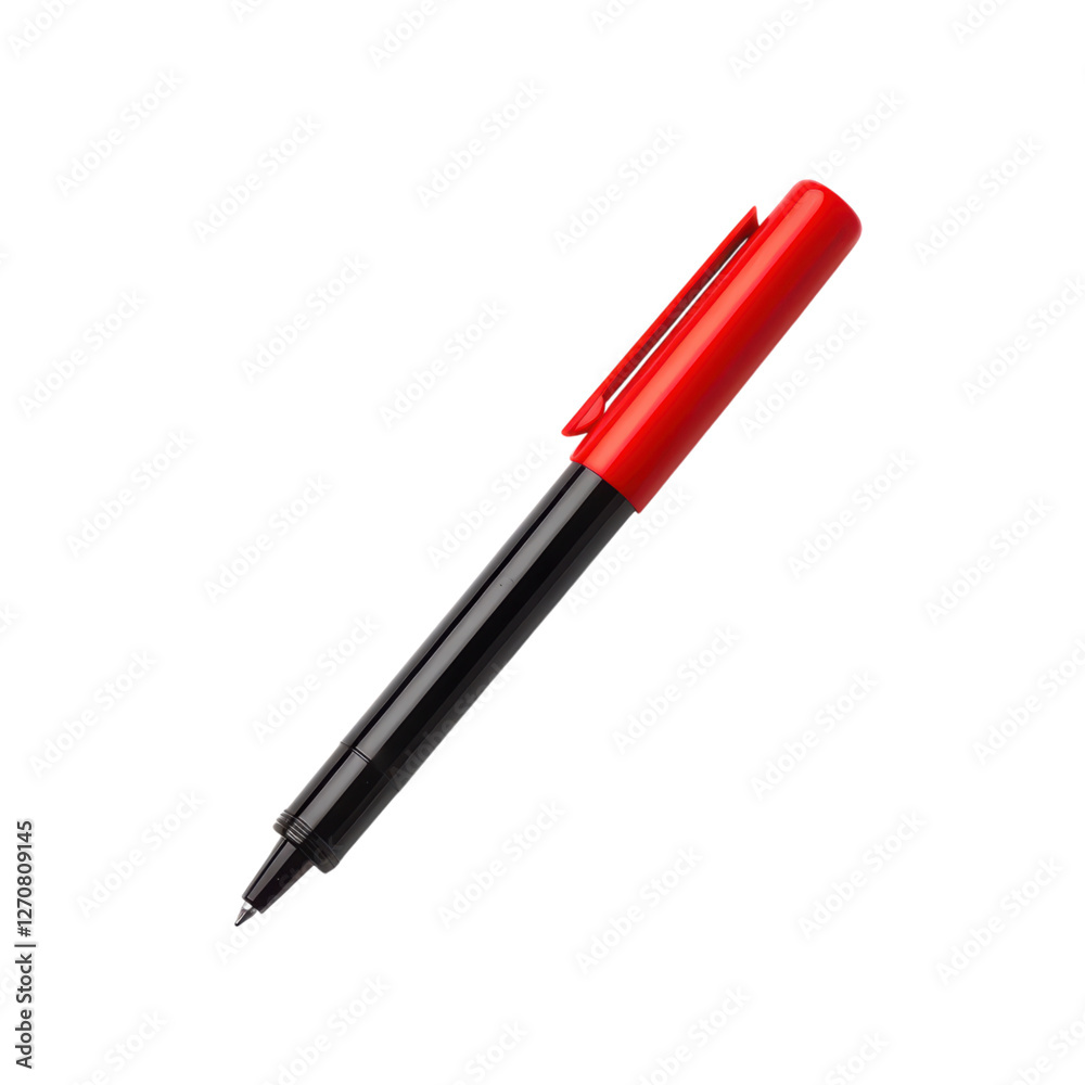 Black pen with red cap on a transparent background Black pen with red cap on a transparent background