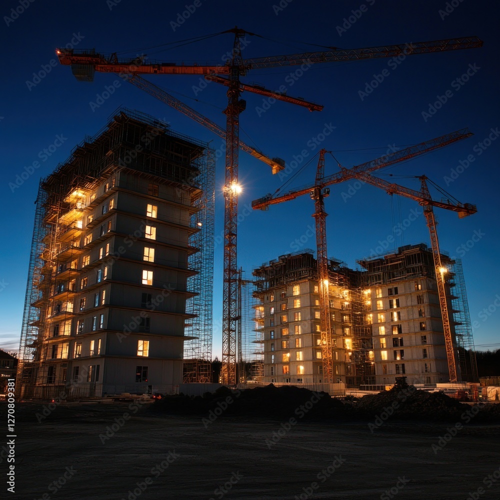 Fototapeta premium Nighttime apartment complex construction