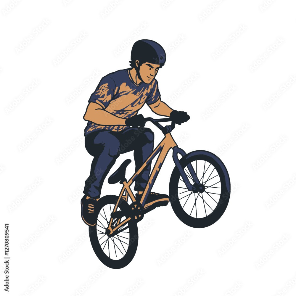 Naklejka premium Illustration of a Cyclist Performing a Stunt on a BMX Bicycle