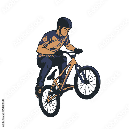 Illustration of a Cyclist Performing a Stunt on a BMX Bicycle