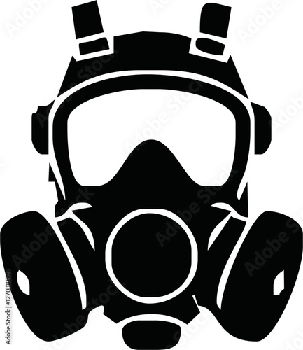 Respirator black glyph icon. Protective wear from virus infection. Air filter to prevent flu spread. Quarantine safety. Disposable PPE. Silhouette symbol on white space. Vector isolated illustration