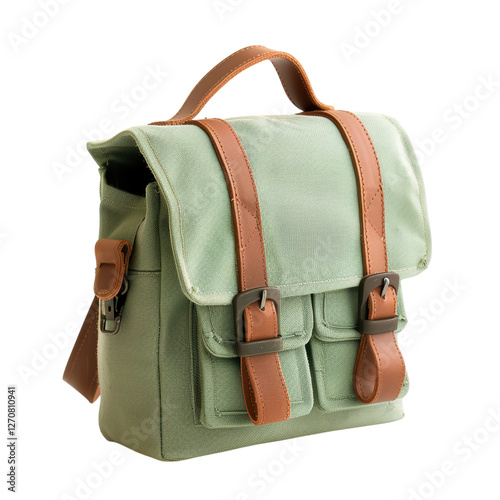 Stylish green backpack with brown straps