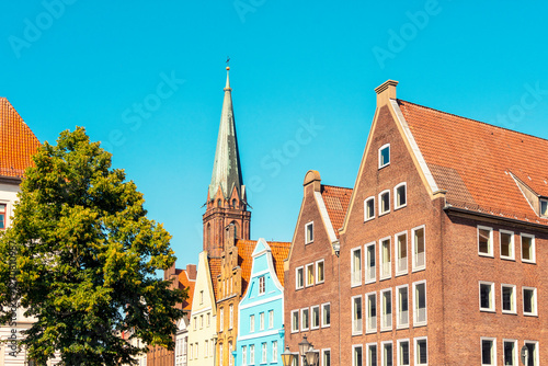 Old medieval hanseatic buildings at the Marktplatz in L�neburg, Germany