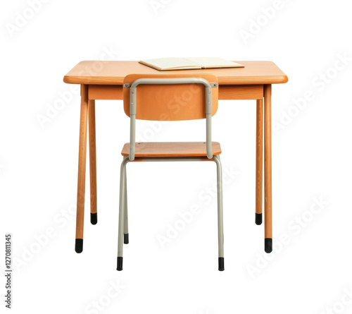 Empty classroom desk and chair setup on transparent background