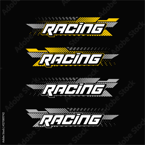Collection of motorcycle and car stickers gradient racing graphic design with detailed dots